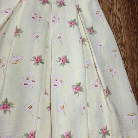 Vtg Laura Ashley Dress Girls 5 Butter Yellow Floral Pleated Bow Waffle Knit - Picture 5 of 9